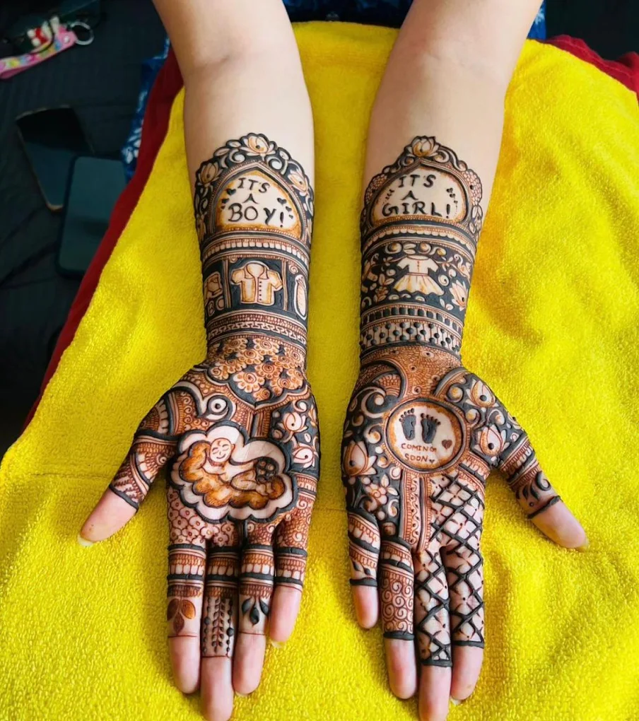 baby shower mehndi design in Hyderabad with occasion artwork
