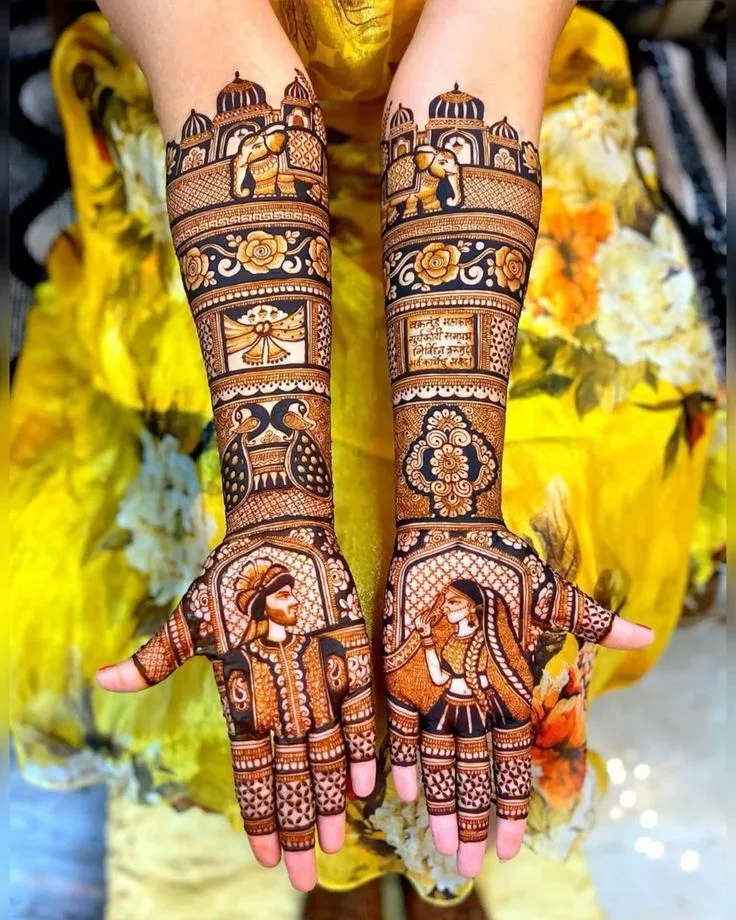 full hand bridal mehndi with traditional motifs in Hyderabad