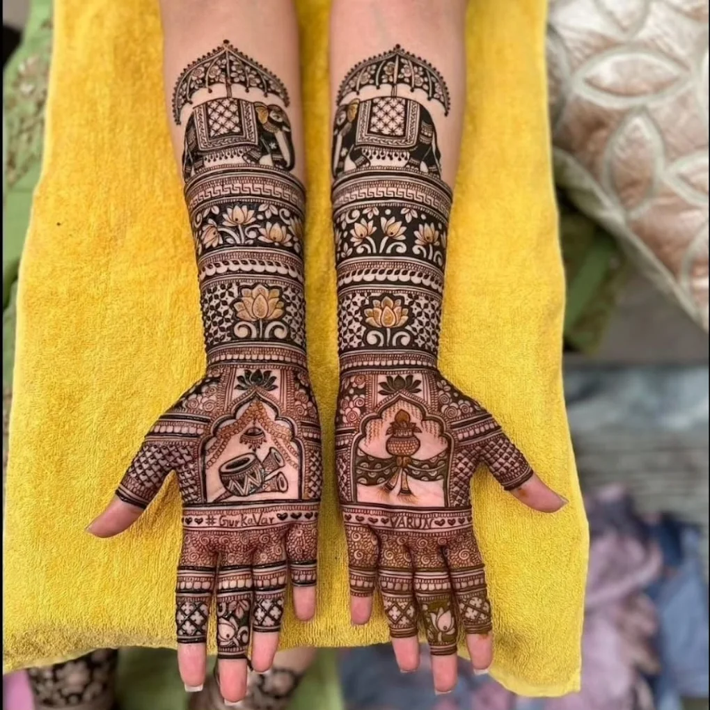 Traditional mehndi design suitable for half saree ceremony